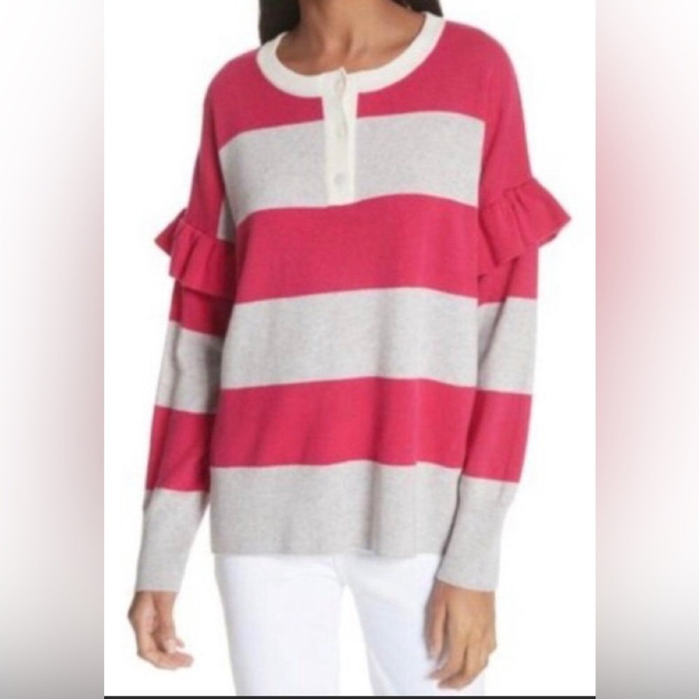 Luxurious Joie Cashmere Blend Ruffle Stripped Sweater